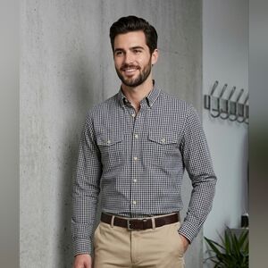 EDDIE BAUER Navy and White Shirt Size L